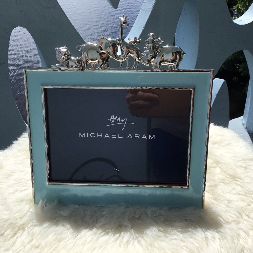Michael Aram Safari Animals Nickel Plate Photo Frame with Turquoise Enamel Face